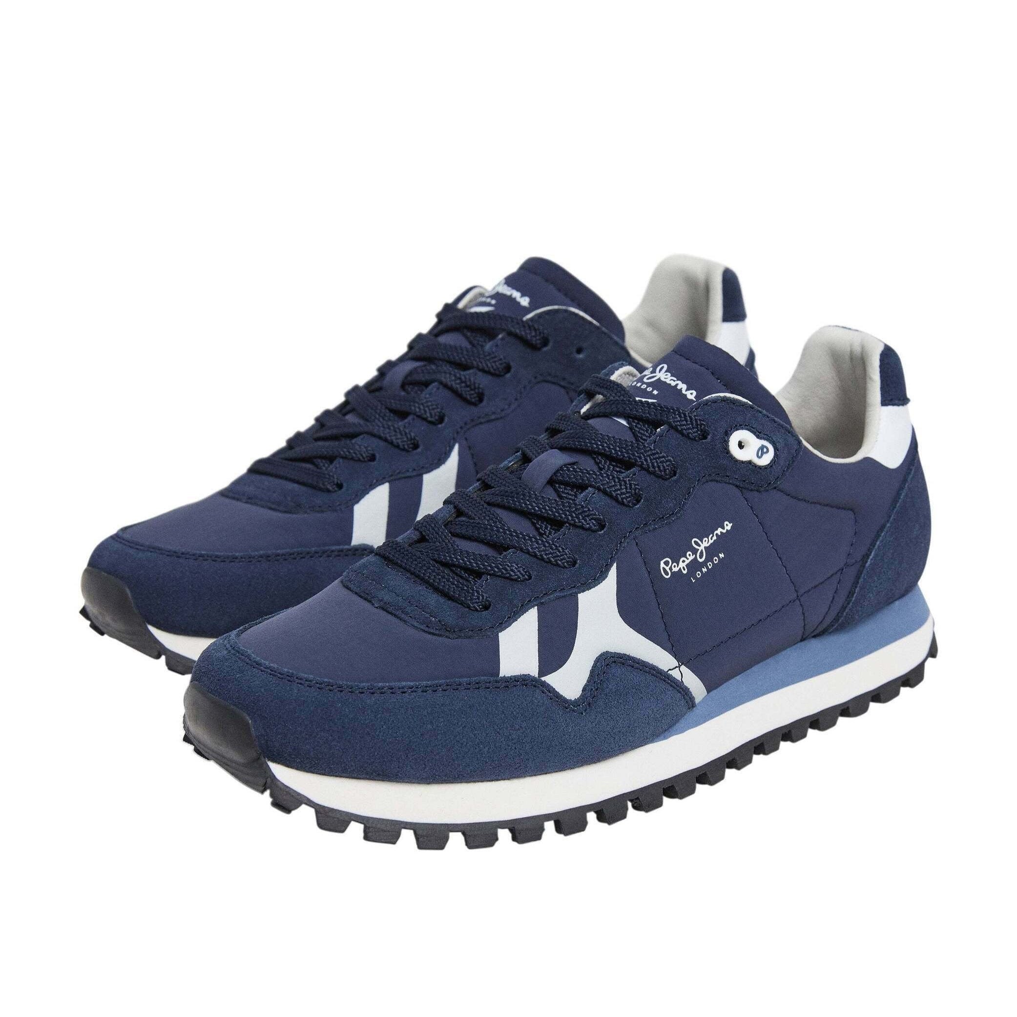 Pepe Jeans Brit-On Navy Blue Suede Mesh Athletic Trainers Fashion Sneakers