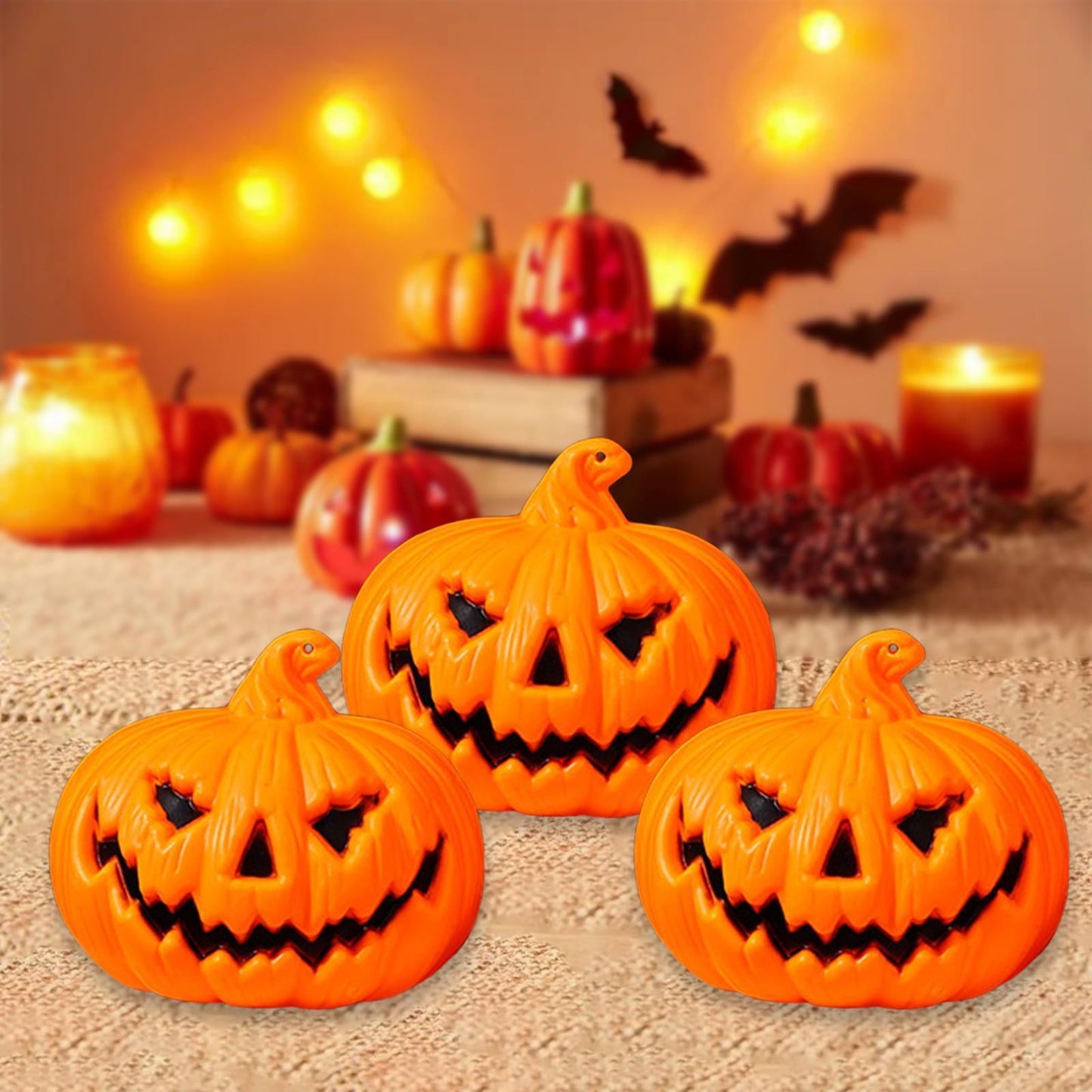 Tnarru 3-Piece Pumpkin Lantern Halloween Decoration LED Light Small