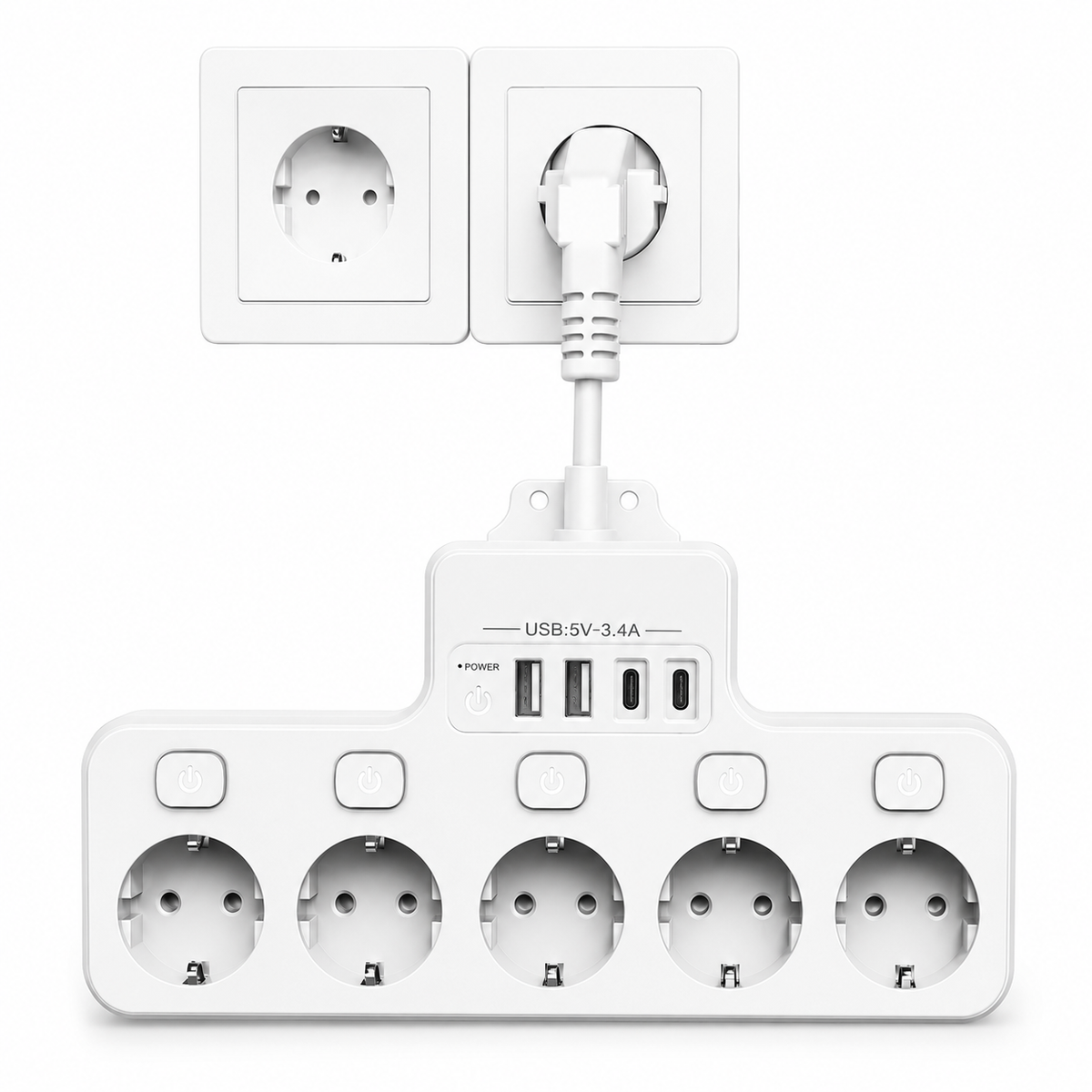 Techuoso 5-Outlet USB Power Strip