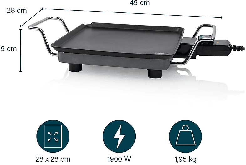 PRINCESS 28x28cm Electric Grill Plate 1900W Black