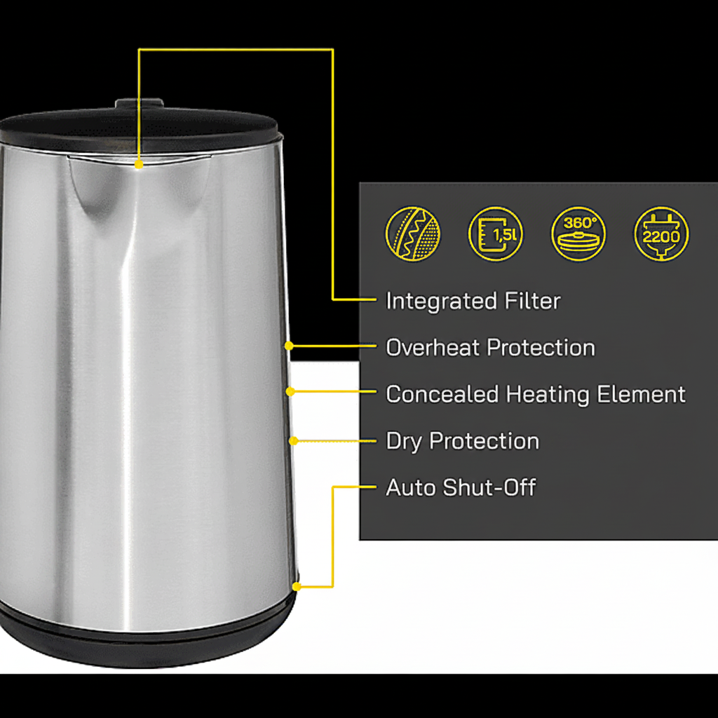 GUTFELS WATER 3020 Electric Kettle Stainless Steel 1.5L