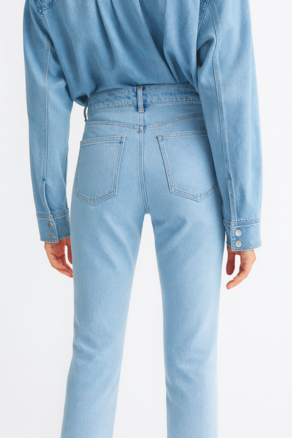 H&M Women's Straight High Ankle Jeans Light Denim Blue