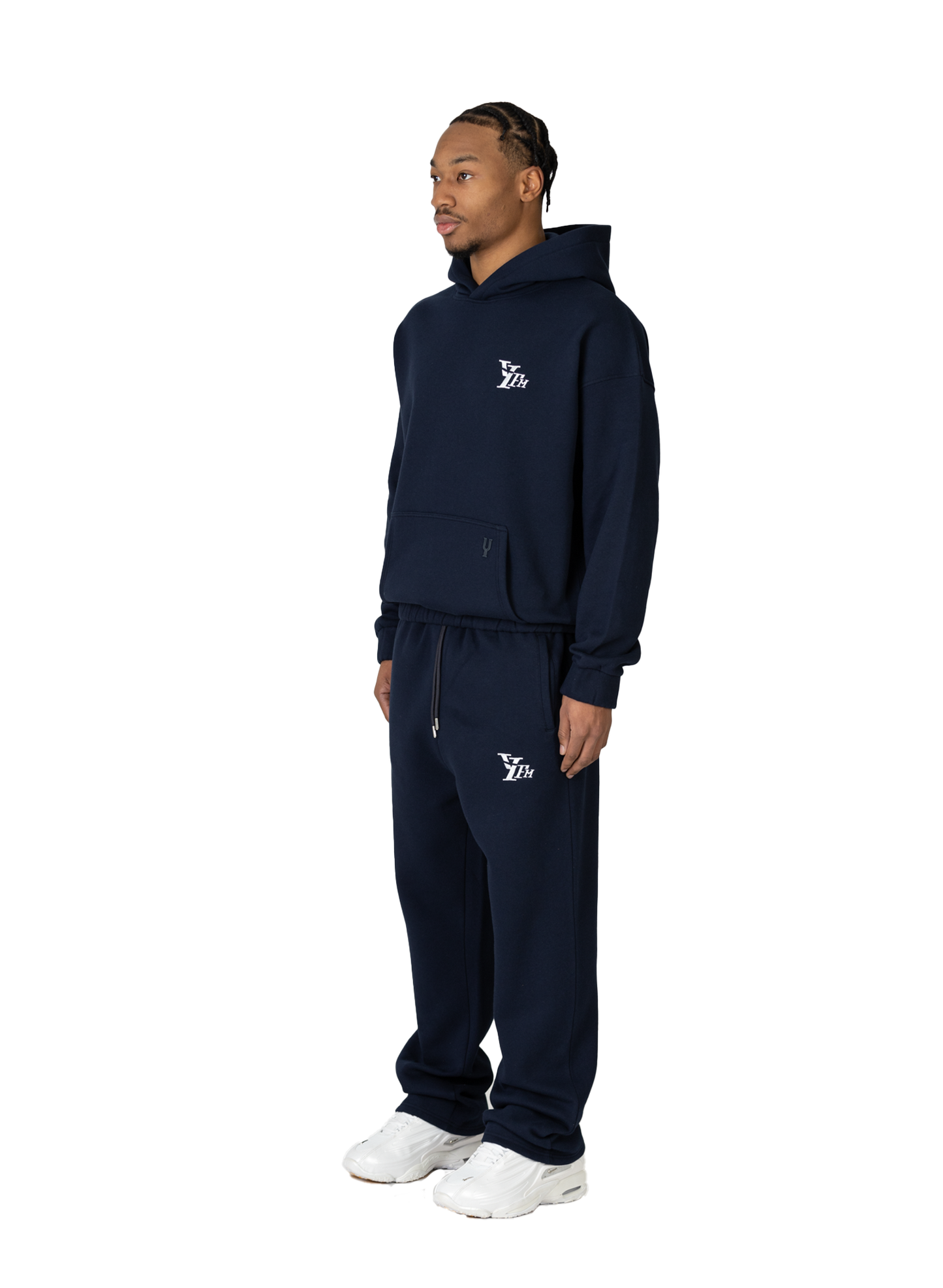 YFM Oversized Navy Blue Cotton-Polyester Basic Men's Pants