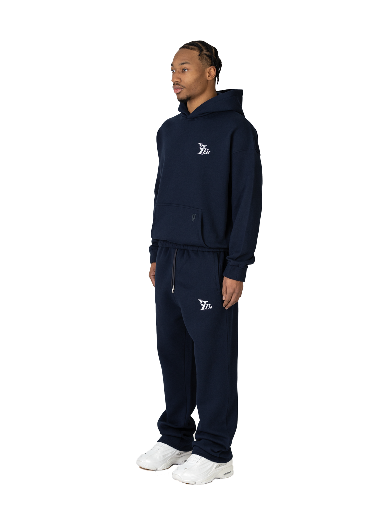 YFM Oversized Navy Blue Cotton-Polyester Basic Men's Pants