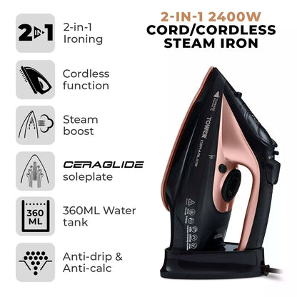 Tower T22008RG Cordless Steam Iron Ceramic Sole