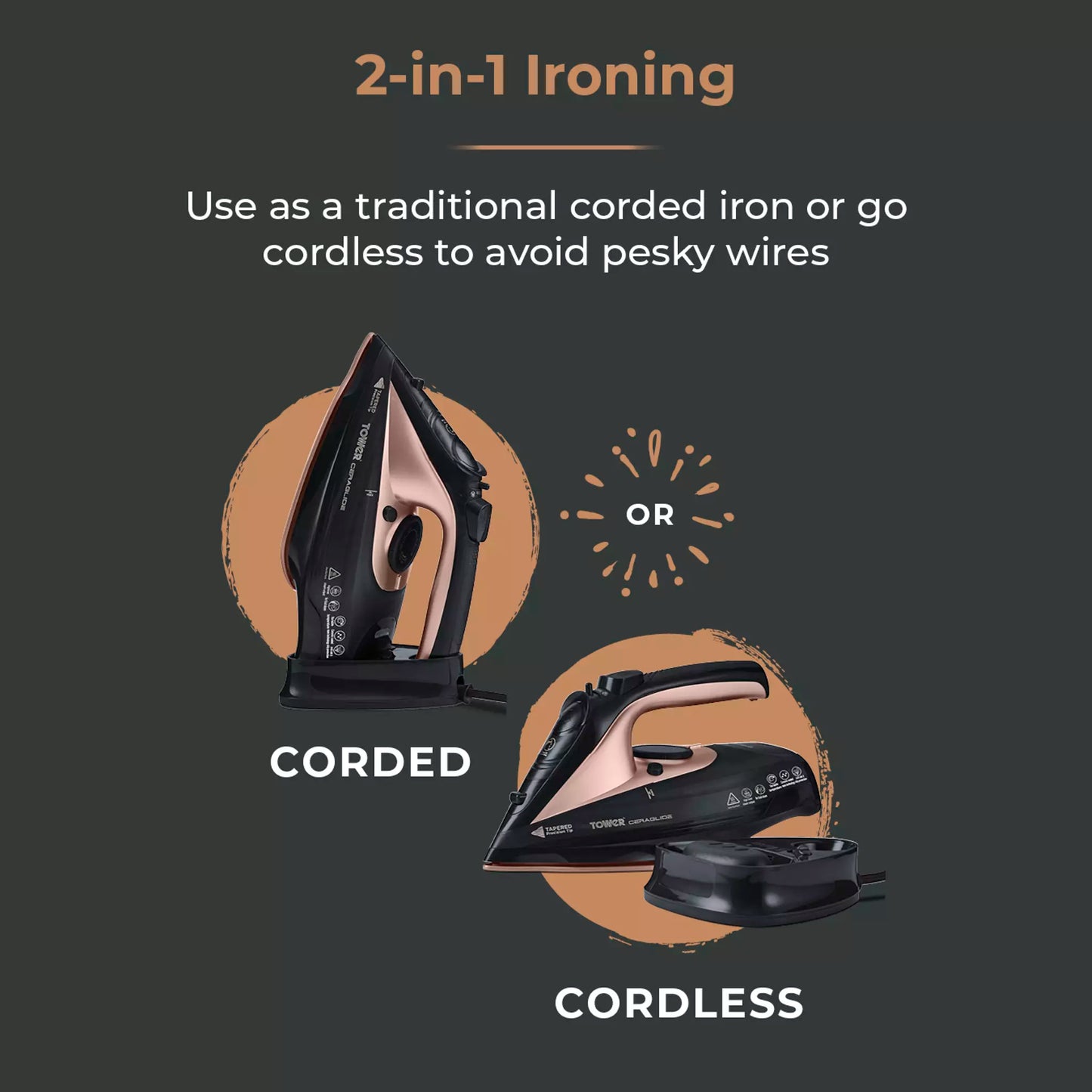 Tower T22008RG Cordless Steam Iron Ceramic Sole