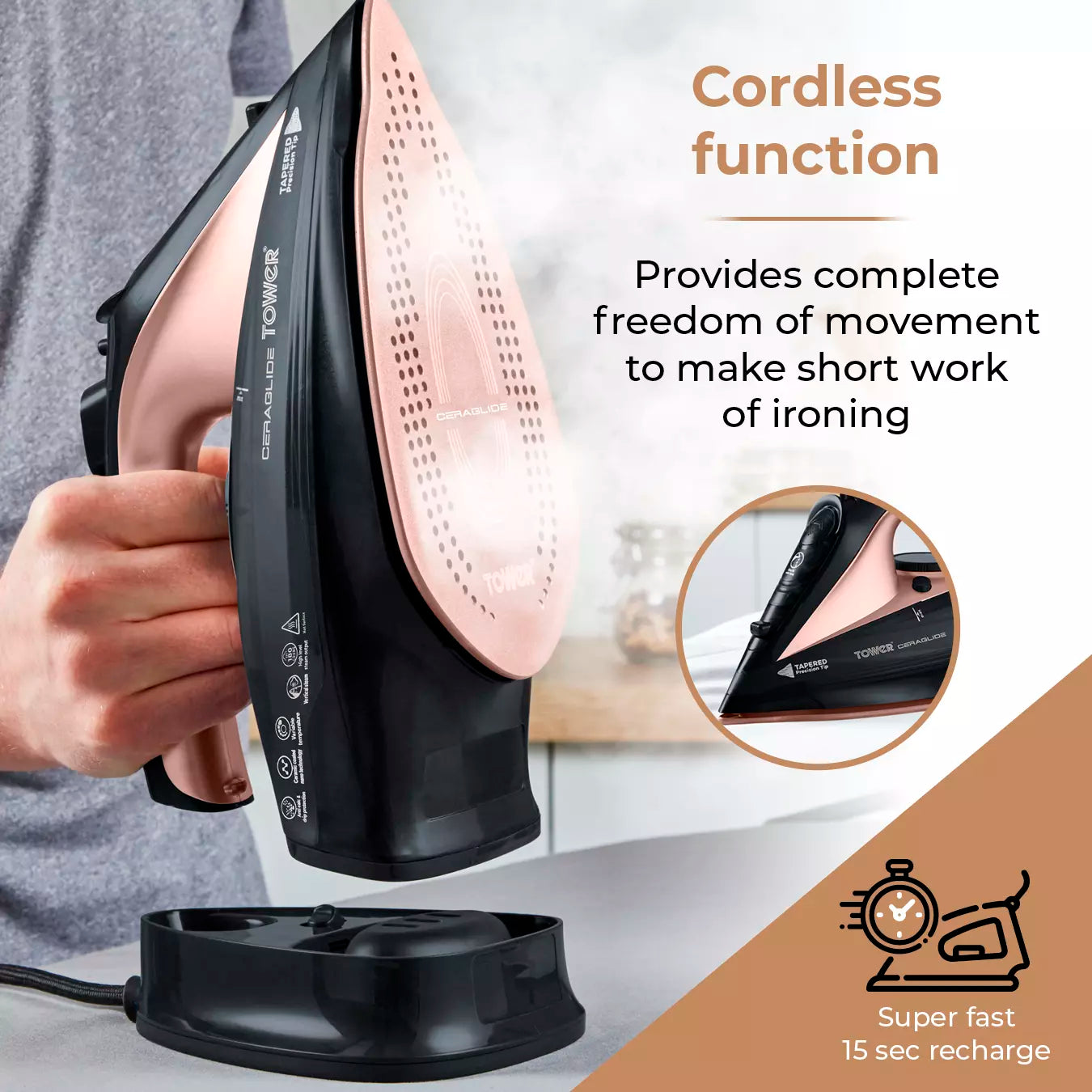 Tower T22008RG Cordless Steam Iron Ceramic Sole