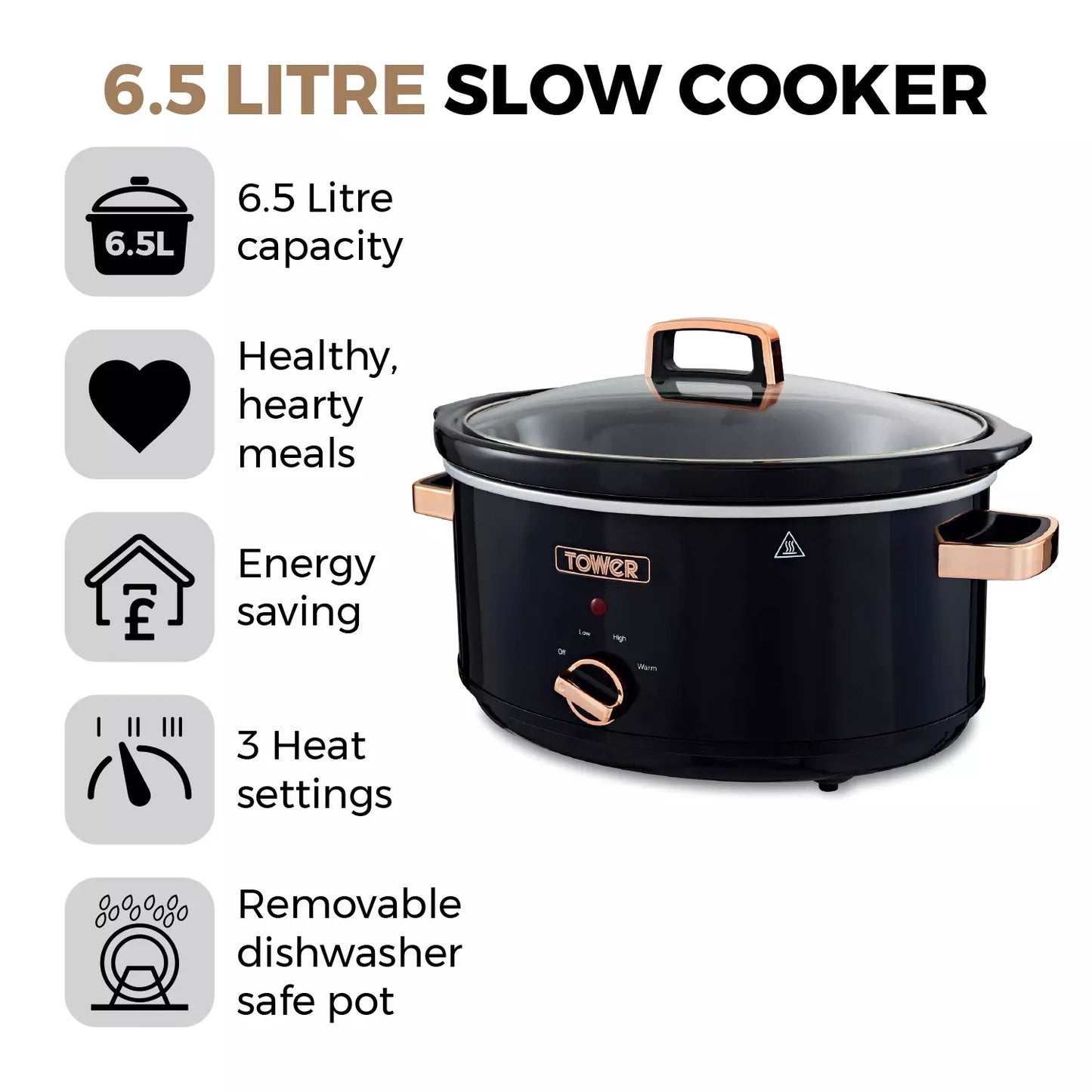 Tower Infinity Collection 6.5L Stainless Steel Slow Cooker Rose Gold T16019RG