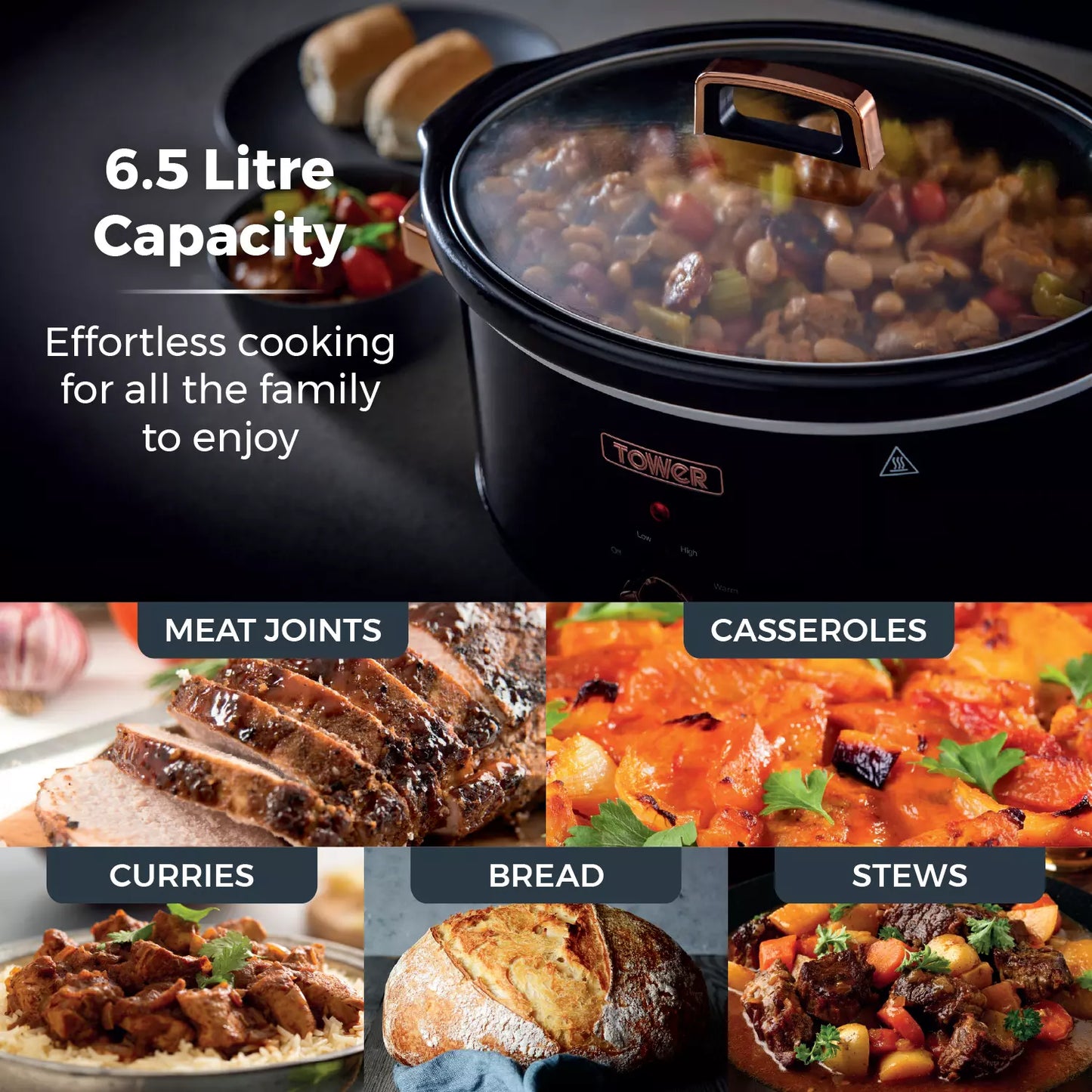 Tower Infinity Collection 6.5L Stainless Steel Slow Cooker Rose Gold T16019RG