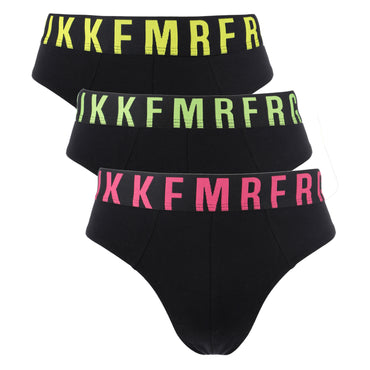 Men's Bikkembergs Black Briefs 3-Pack Underwear Set with Fluorescent Waistbands