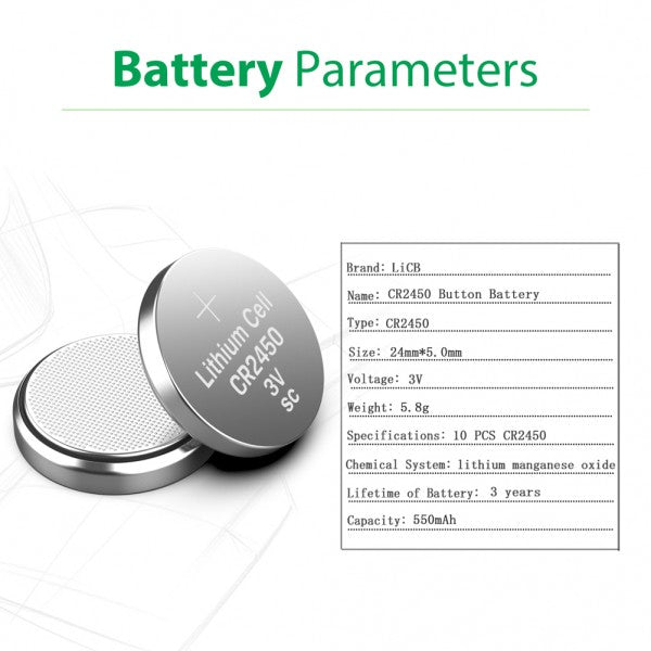 LiCB CR2450 3V Lithium Coin Cell Battery 10 Pack