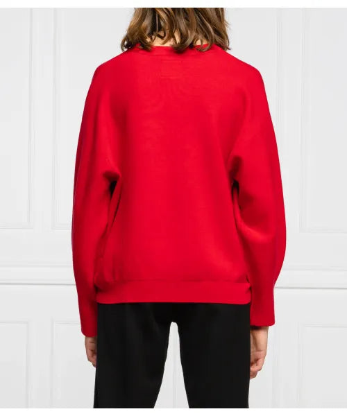 Women's Guess Underwear Red Embossed Logo Loose Fit Crewneck Sweater