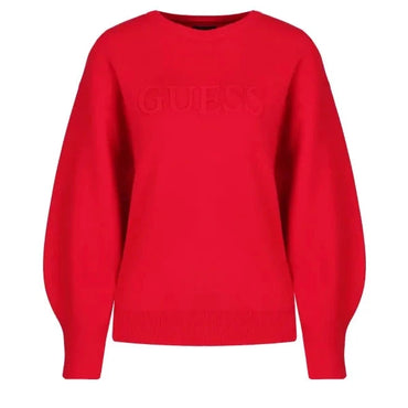 Women's Guess Underwear Red Embossed Logo Loose Fit Crewneck Sweater