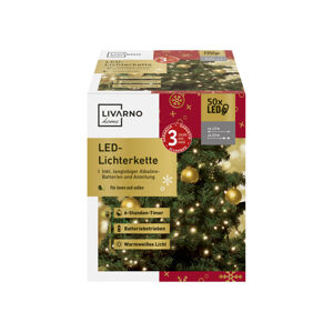 LIVARNO home 50 LED Warm White Fairy String Lights, Battery Outdoor Timer