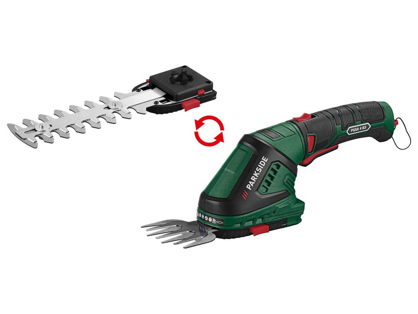 Parkside PGSA 4 B3 4V 2-in-1 Cordless Grass and Shrub Shear with 180° Rotating Soft Grip