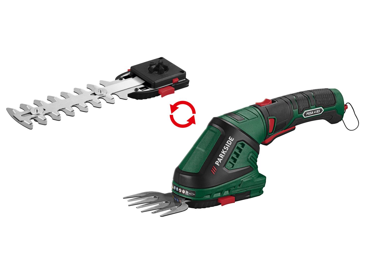 Parkside PGSA 4 B3 4V 2-in-1 Cordless Grass and Shrub Shear with 180° Rotating Soft Grip