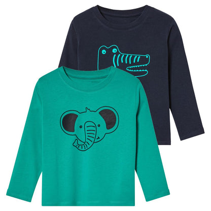 LUPILU Boys' Long Sleeve T-Shirt 2-Pack Navy Blue/Green 98/104