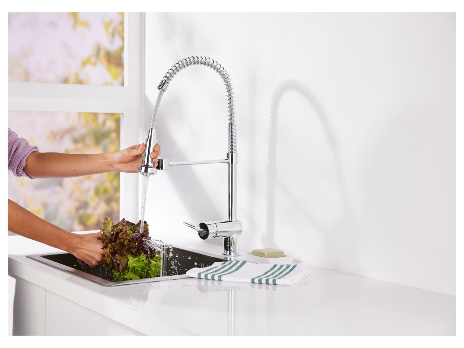 LIVARNO Home Chrome Kitchen Faucet Mixer with Retractable Spray Head