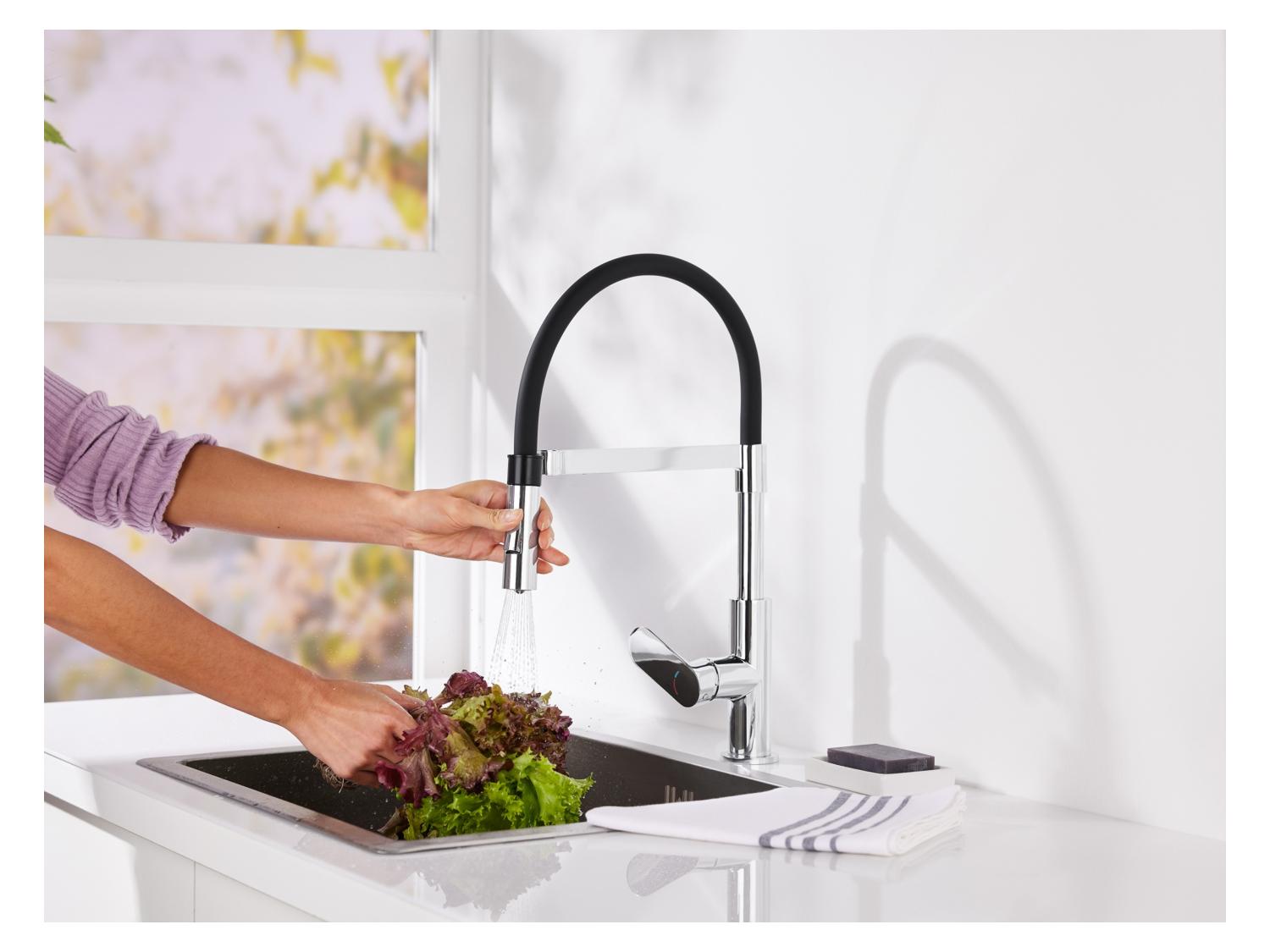 LIVARNO Home Chrome Kitchen Faucet Mixer with Retractable Spray Head