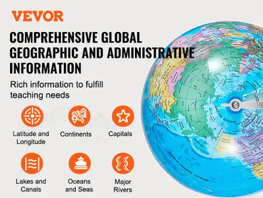 VEVOR 8-Inch Educational Rotating World Globe with Stand, Time Zone, ABS Material