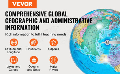 VEVOR 8-inch Educational Rotating World Globe with Stand & Time Zone Dial