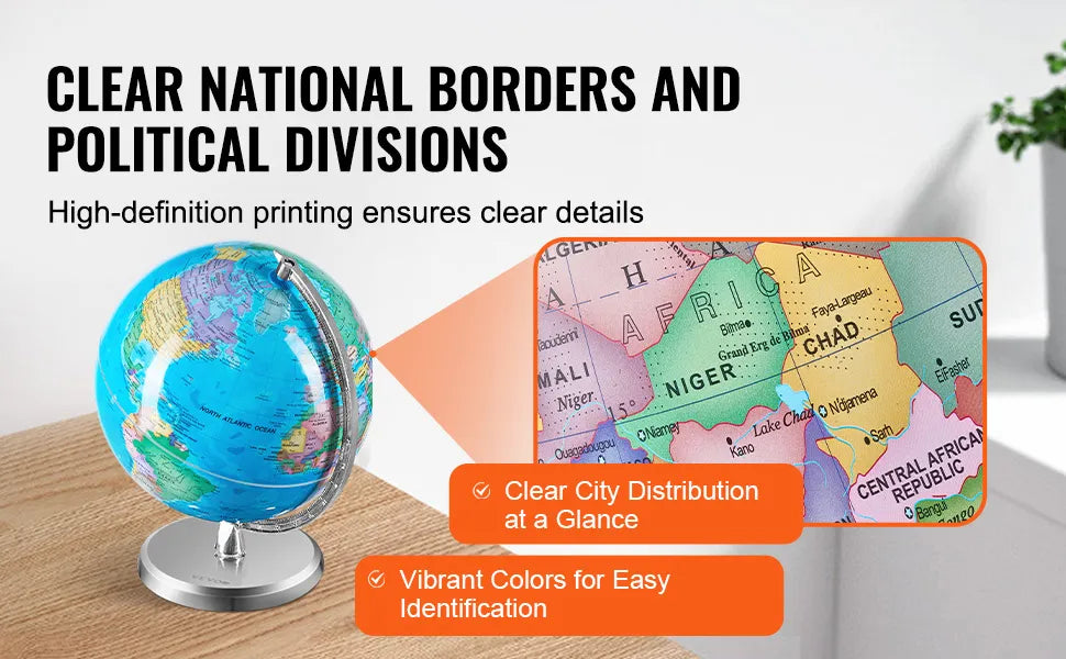 VEVOR 8-inch Educational Rotating World Globe with Stand & Time Zone Dial