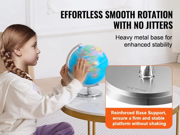 VEVOR 8-Inch Educational Rotating World Globe with Stand, Time Zone, ABS Material