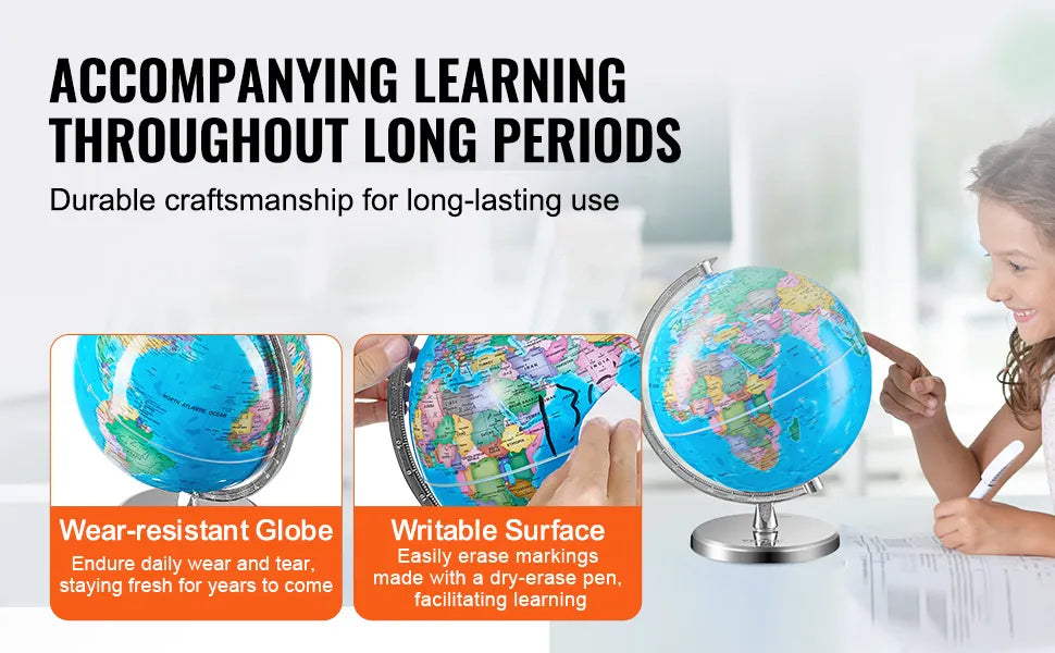 VEVOR 8-inch Educational Rotating World Globe with Stand & Time Zone Dial