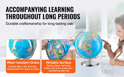 VEVOR 8-inch Educational Rotating World Globe with Stand & Time Zone Dial