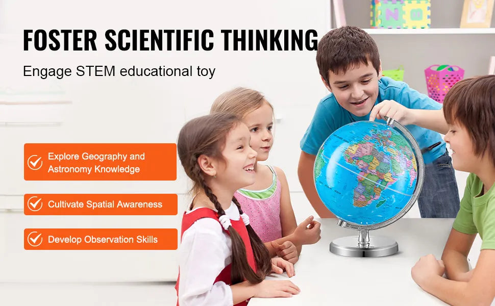 VEVOR 8-inch Educational Rotating World Globe with Stand & Time Zone Dial