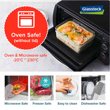 Glasslock Oven Safe Rectangular Glass Food Storage Container, 74oz, Airtight BPA-Free