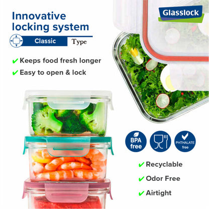 Glasslock Oven Safe Rectangular Glass Food Storage Container, 74oz, Airtight BPA-Free