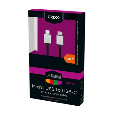Grixx Optimum Micro USB to USB-C Cable, 10-Foot Black Nylon Braided