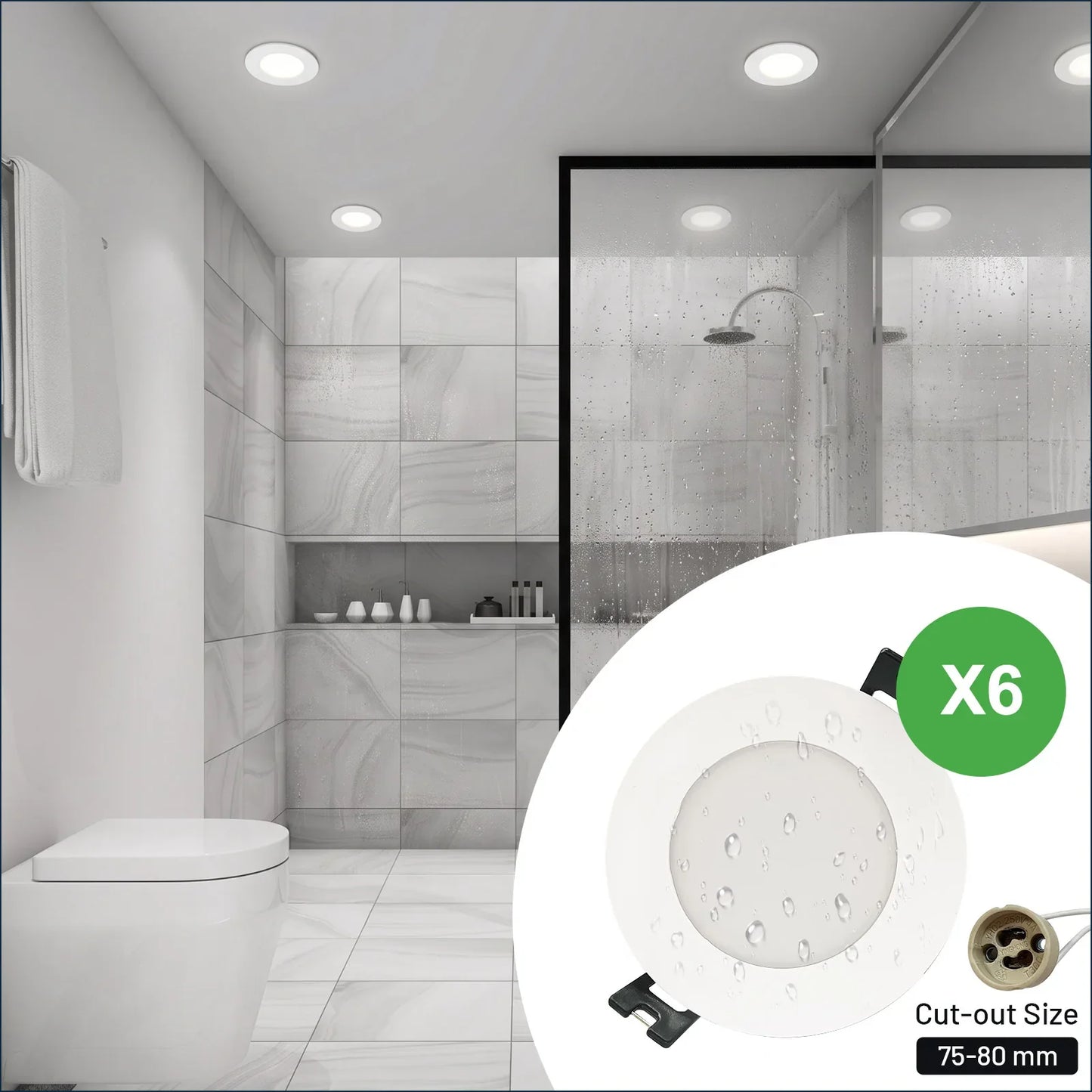 GY Recessed Spotlight Frame GU10 IP65 Waterproof Plastic 6-Pack 10 cm