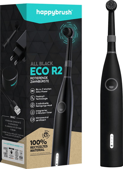 happybrush Eco R2 Black Electric Toothbrush with 3 Modes and 40k Vibrations