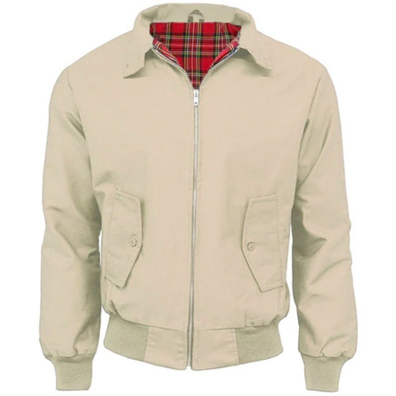 Classic JB Made in England Harrington Jacket - Beige Lightweight Tartan Lined