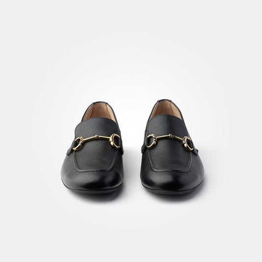 Paul Green Women's Super Soft Black Leather Loafers Gold Bit Comfort
