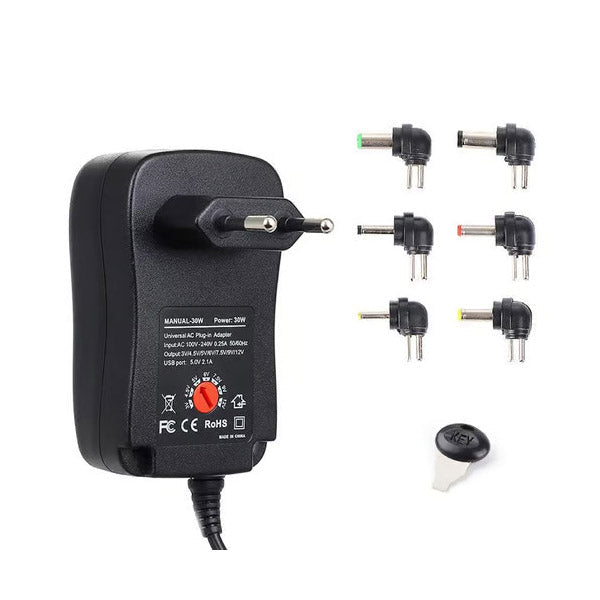 Hay-Power Universal AC to DC Adapter 30W Adjustable T-12 Black