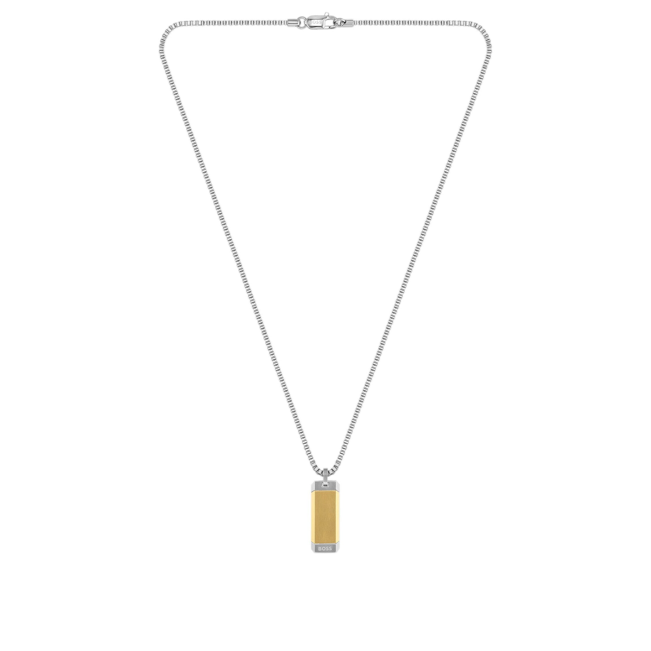 Men's Elegant Two-Tone Box Chain Necklace with Gold & Silver Pendant