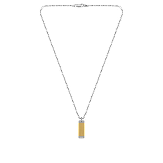 Men's Elegant Two-Tone Box Chain Necklace with Gold & Silver Pendant