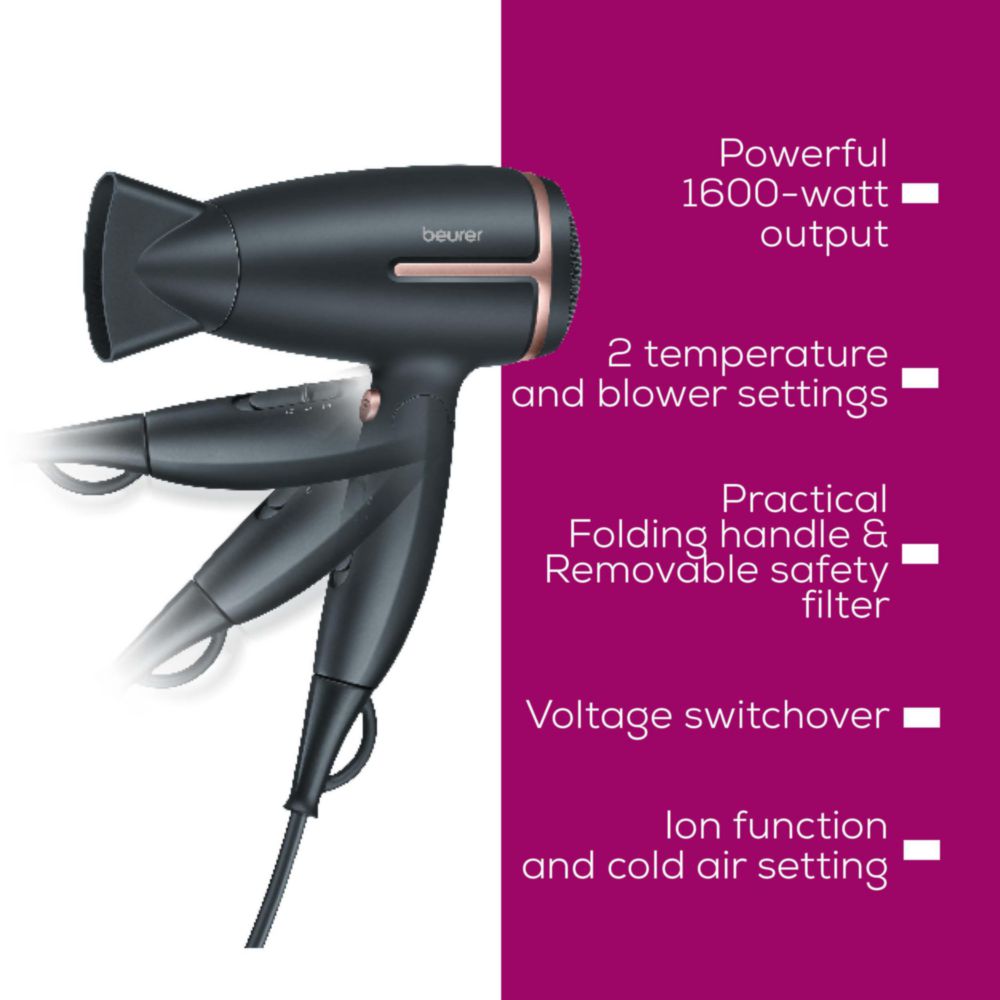 Beurer HC 25 Travel Hair Dryer with Ion Technology