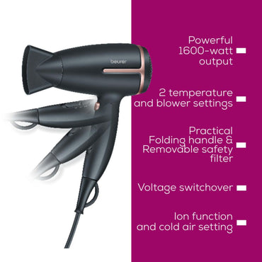 Beurer HC 25 Travel Hair Dryer with Ion Technology
