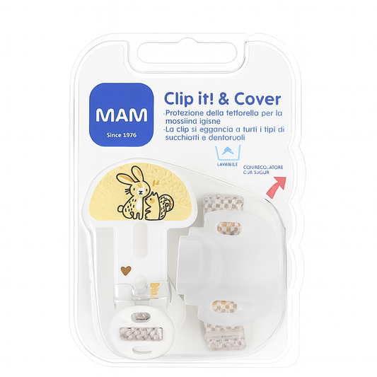 MAM Clip it! & Cover Teat Protection Dummy Strap, Adjustable, Removable Ring, Animal Print