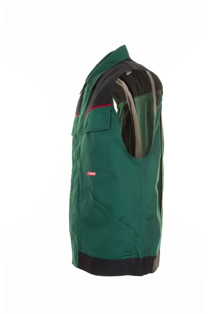 Planam Highline Work Vest: Durable Green/Black/Red, Multi-Pocket, Comfortable Fit - Gomix Brands Outlet
