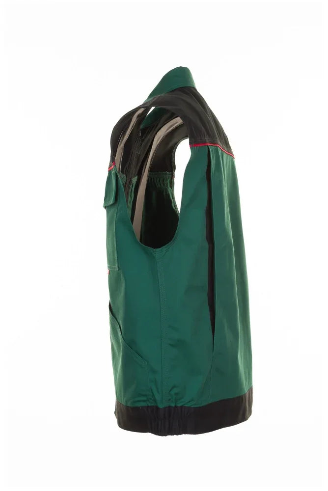 Planam Highline Work Vest: Durable Green/Black/Red, Multi-Pocket, Comfortable Fit - Gomix Brands Outlet