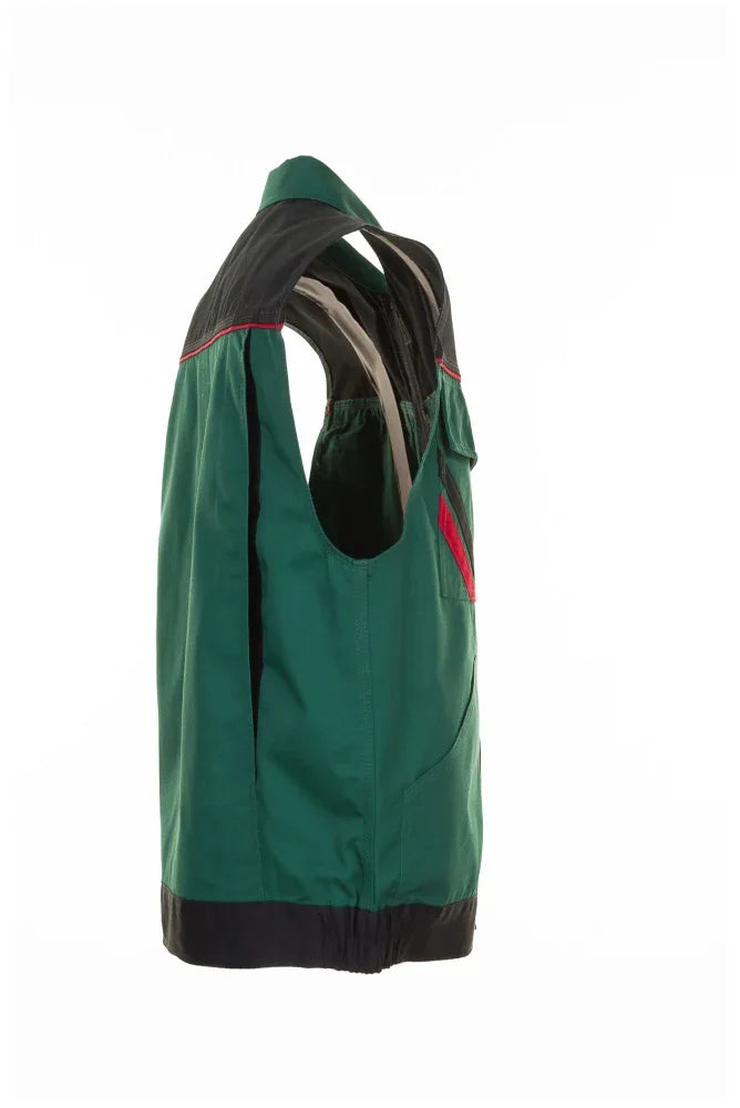 Planam Highline Work Vest: Durable Green/Black/Red, Multi-Pocket, Comfortable Fit - Gomix Brands Outlet