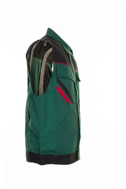 Planam Highline Work Vest: Durable Green/Black/Red, Multi-Pocket, Comfortable Fit - Gomix Brands Outlet