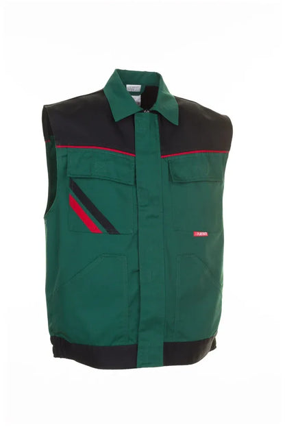 Planam Highline Work Vest: Durable Green/Black/Red, Multi-Pocket, Comfortable Fit - Gomix Brands Outlet