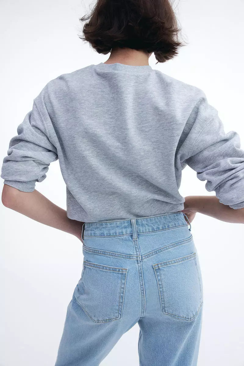 H&M Women's Slim Straight High Ankle Jeans - Blue Medium Dusty Denim