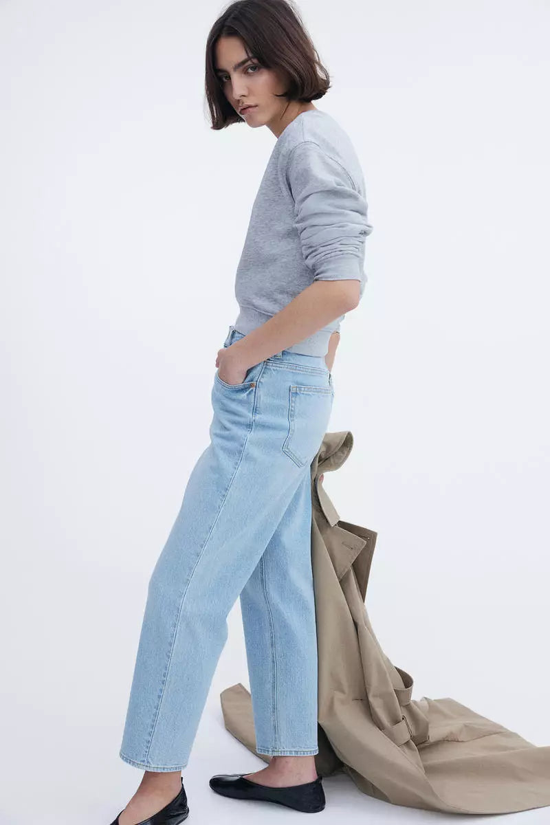 H&M Women's Slim Straight High Ankle Jeans - Blue Medium Dusty Denim